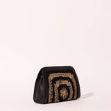 WOVEN JUTE AND BLACK LEATHER ALESSIO POUCH