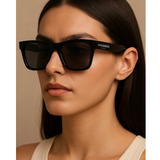 WO|MN Bold and sleek high quality square acetate frame sunglasses- black
