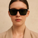 WO|MN sleek and square polarized sunglasses-green lenses, black acetate frame