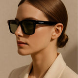 WO|MN sleek and square polarized sunglasses-green lenses, black acetate frame