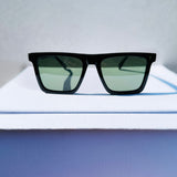 WO|MN sleek and square polarized sunglasses-green lenses, black acetate frame